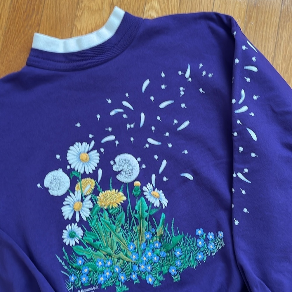 Vintage 90s Made in USA Purple Floral Print Sweatshirt Morning Sun Size Small - Picture 6 of 13